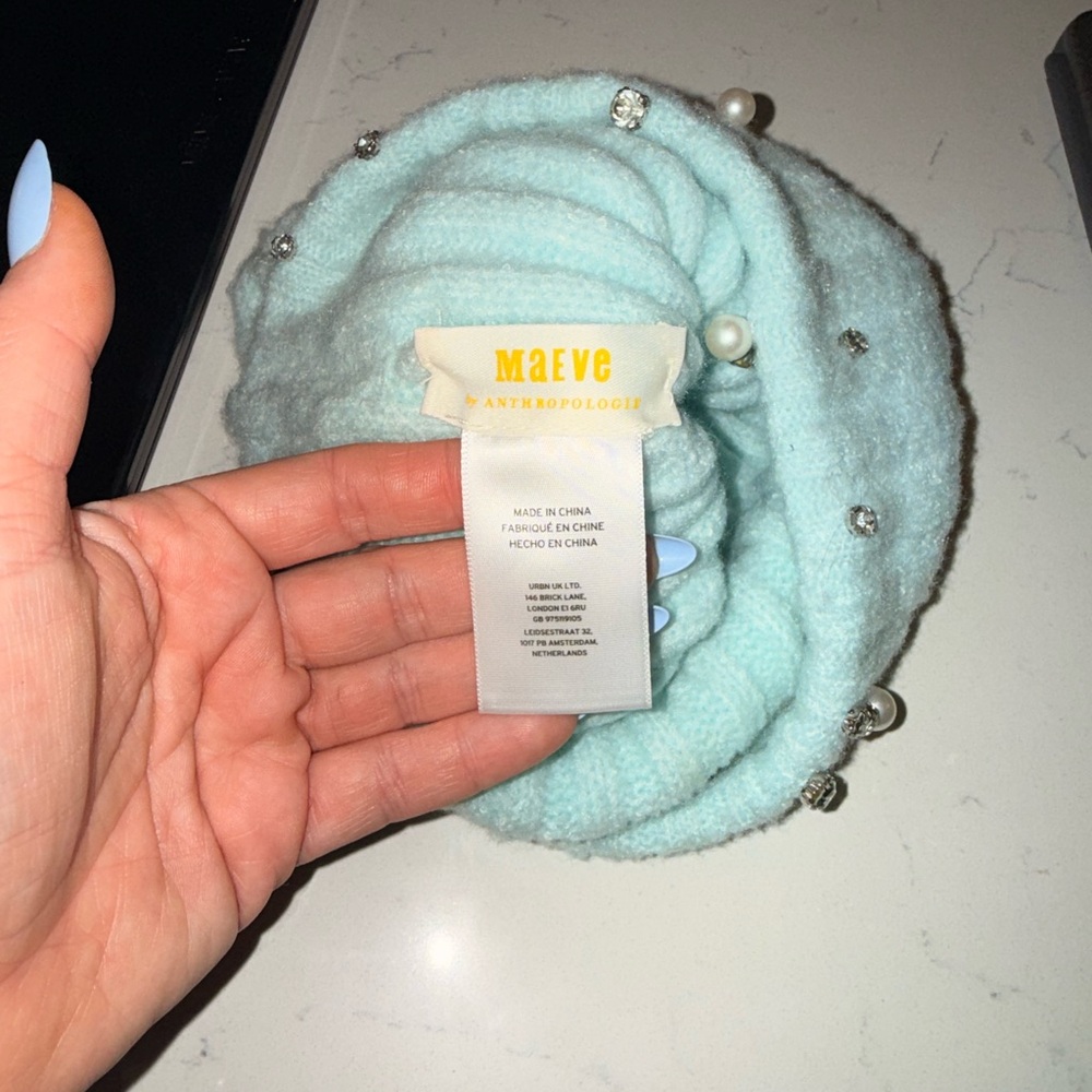 Maeve Sky Blue Knit Headband with Pearls